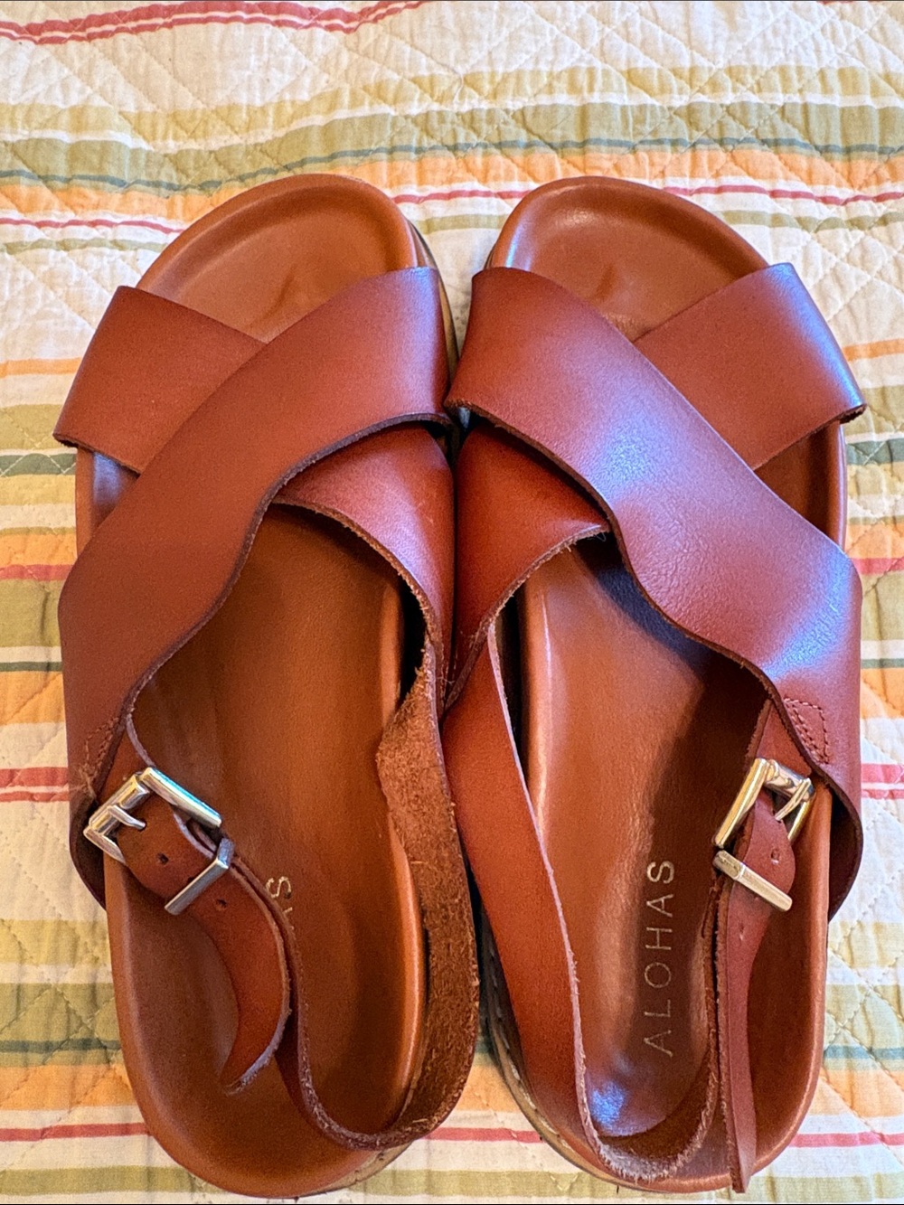 Alohas Women's Leather Cross-Strap Sandals in Brown 39 - Picture 7 of 7